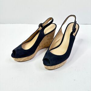 Veronica Beard Sandals Women 10 Navy Dali Platform Shoes Peeptoe Slingback NEW